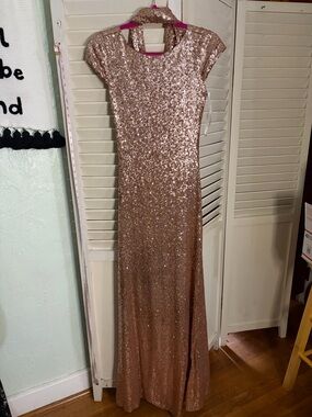 Revelry Rose Gold Sequin Cap-Sleeve Gown